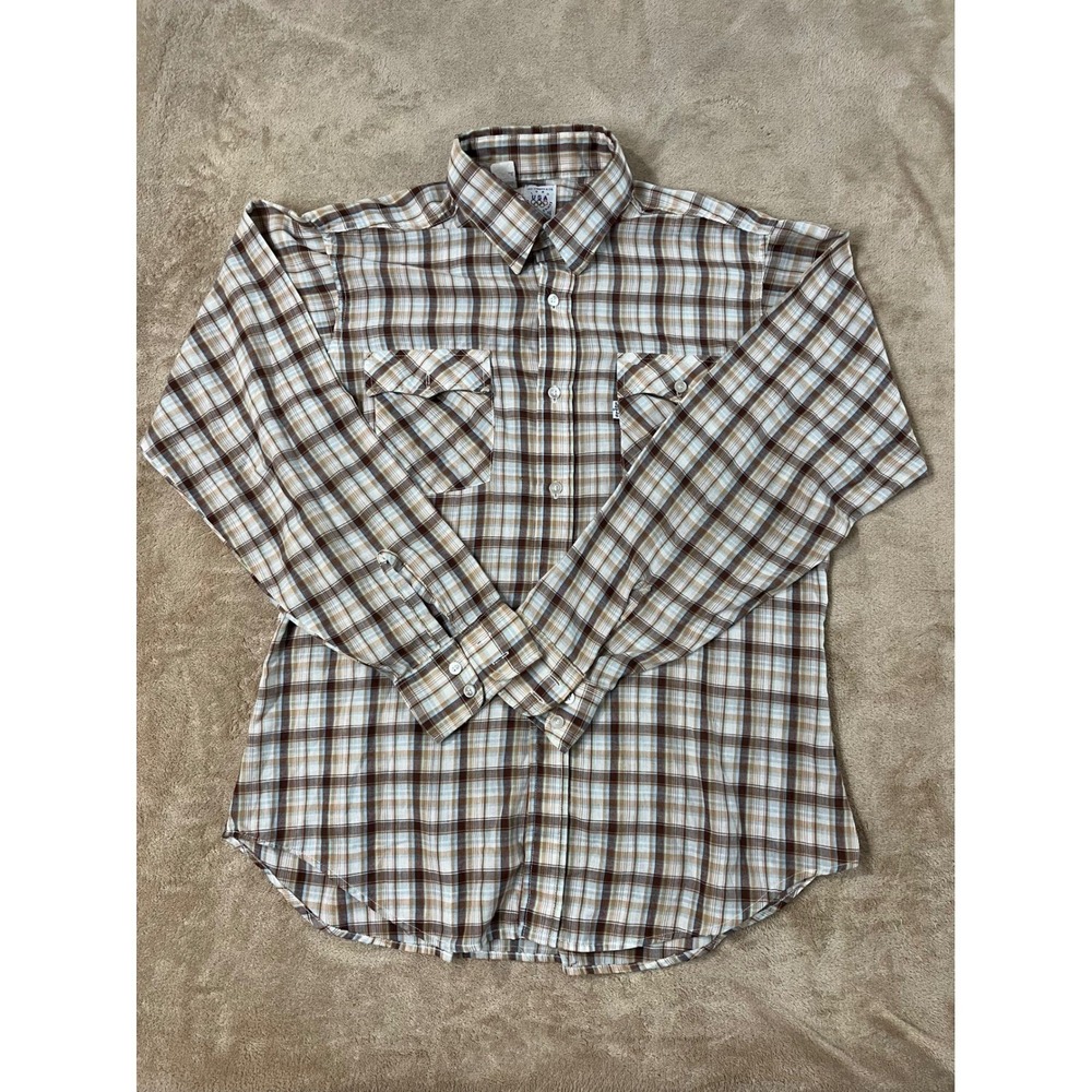Vintage Levis Western Shirts Men's XL Multi-color Plaid Snap Button L/S EUC
